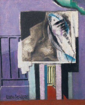 Nature Morte Devant Le Balcon by Louis Marcoussis Oil Painting