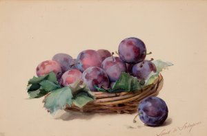 Basket of Plums by Louis Marie De Schryver Oil Painting