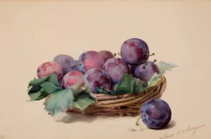 Basket of Plums by Louis Marie De Schryver Oil Painting