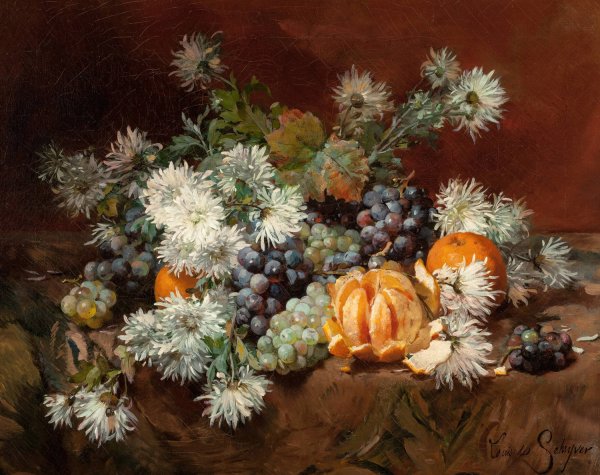 Still Life with Fruits and Flowers by Louis Marie De Schryver - Hand-Painted Oil Painting Reproduction