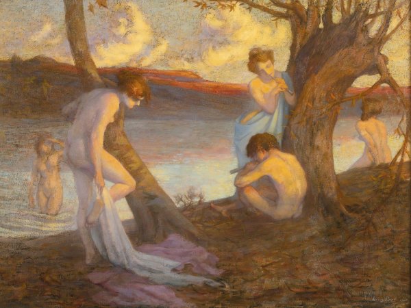 Bathers Along A Riverbank by Louis Marie Henri Raoul - Hand-Painted Oil Painting Reproduction
