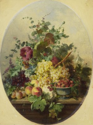 Stilleven met vruchten en bloemen by Louis Martinet Oil Painting