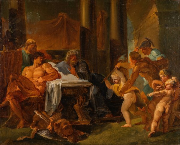 Main Product Photo of Hercules and Theseus in the Palace of King Pittheus Painting by Louis Masreliez