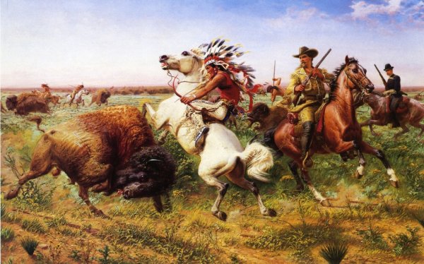 Main Product Photo of The Great Royal Buffalo Hunt Painting by Louis Maurer