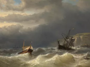 Storm in the Strait of Dover by Louis Meijer Oil Painting