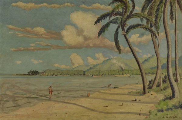 Beach at Apia, Samoa  by Louis Michel Eilshemius - Hand-Painted Oil Painting Reproduction