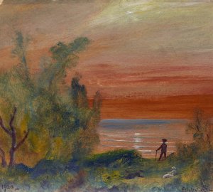 Sunset with Man Standing on Shore by Louis Michel Eilshemius Oil Painting