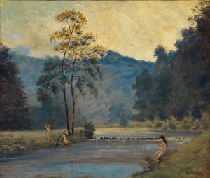 Three Girls and River by Louis Michel Eilshemius Oil Painting