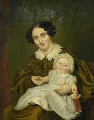 Mrs. Carp and her young Son by Louis Moritz Oil Painting
