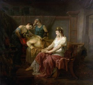The Mortally wounded Mark Anthony with Cleopatra by Louis Moritz Oil Painting