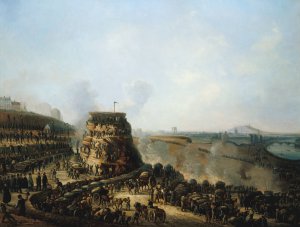 Visite de l'empereur Napoleon III et de l'imperatrice Eugenie sur le chantier des travaux d'arasement de la colline de Chaillot Oil painting by Louis Moullin