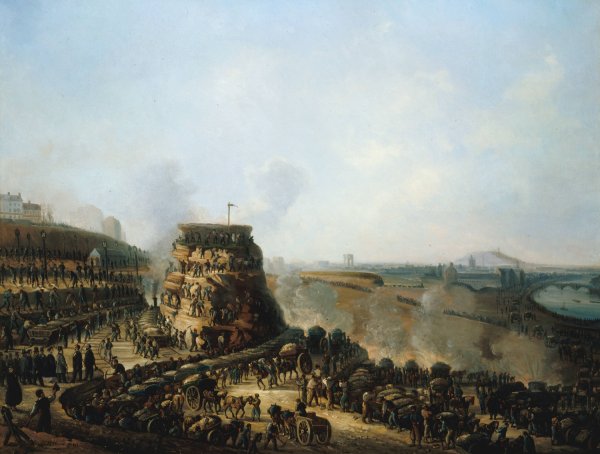 Visite de l'empereur Napoleon III et de l'imperatrice Eugenie sur le chantier des travaux d'arasement de la colline de Chaillot  by Louis Moullin - Hand-Painted Oil Painting Reproduction