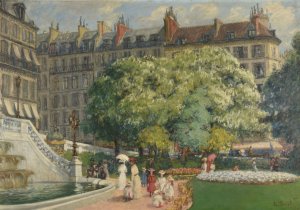 Le square de la Trinite; le bassin by Louis Paviot Oil Painting