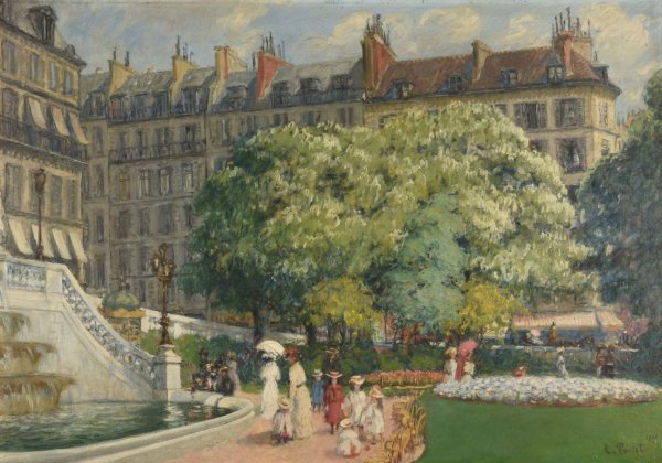 Le square de la Trinite; le bassin  by Louis Paviot - Hand-Painted Oil Painting Reproduction