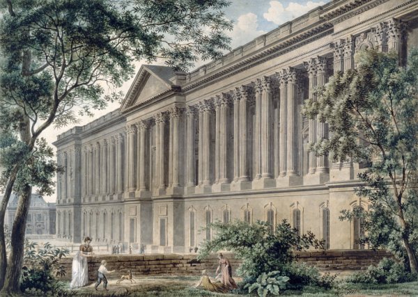 La colonnade du Louvre prise du jardin de l'hotel du comte d'Angiviller  by Louis-Pierre Baltard - Hand-Painted Oil Painting Reproduction