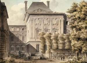 Vue de la facade dedoublant la facade de Le Vau au Louvre, cote du jardin de l'Infante by Louis-Pierre Baltard Oil Painting