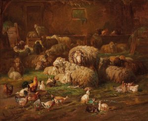 Stallinterieur by Louis Reinhardt Oil Painting