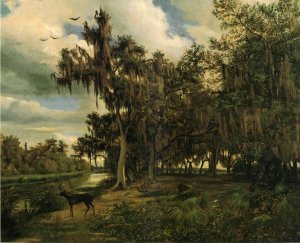 Lowland Landscape with Deer by Louis Remy Mignot Oil Painting