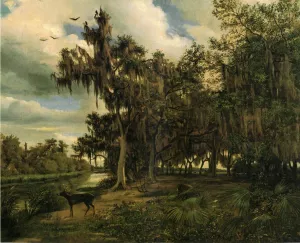 Lowland Landscape with Deer painting by Louis Remy Mignot