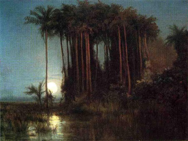 Main Product Photo of Moonlight Over a Marsh in Ecuador Painting by Louis Remy Mignot