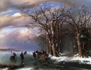 Winter Skating Scene by Louis Remy Mignot - Oil Painting Reproduction