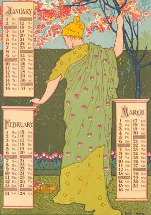 Poster calendar for 1897. January, February, March by Louis Rhead Oil Painting