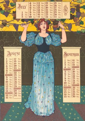 Poster calendar for 1897. July, August , September by Louis Rhead Oil Painting