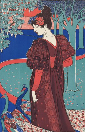 Woman with Peacocks by Louis Rhead Oil Painting