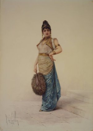 Harem Woman With Ostrich Fan by Louis-Robert De Cuvillon Oil Painting