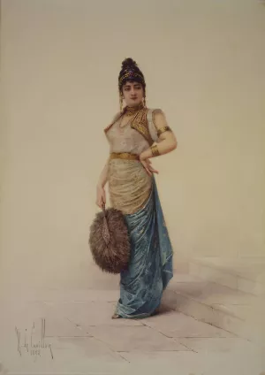 Harem Woman With Ostrich Fan by Louis-Robert De Cuvillon Oil Painting
