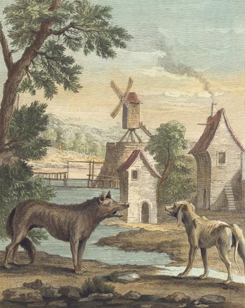 Le loup et le chien maigre  by Louis-Simon Lempereur - Hand-Painted Oil Painting Reproduction