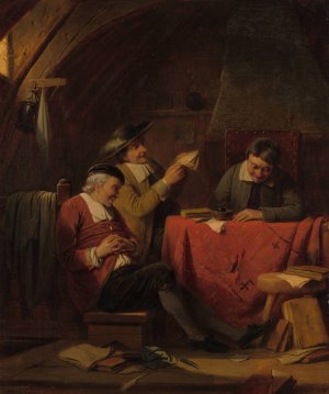 Een interieur met een vrolijk gezelschap by Louis Somers Oil Painting