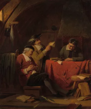 Een interieur met een vrolijk gezelschap by Louis Somers Oil Painting