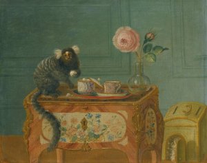 A Marmoset Taking Sweets On A Painted Commode by Louis Tessier Oil Painting