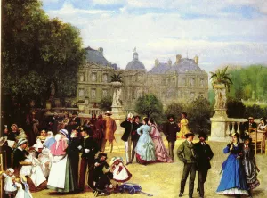 In The Luxembourg Gardens, Paris by Louis Theodore Eugene Gluck Oil Painting