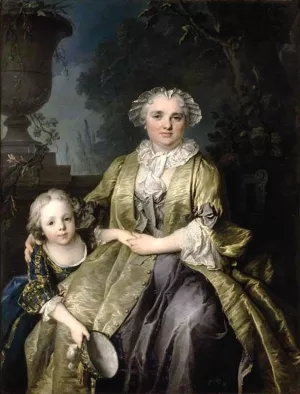 Portrait of a Lady and Her Daughter by Louis Tocque - Oil Painting Reproduction