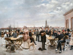 The Cafe Belvedere, Antwerp by Louis Van Engelen Oil Painting