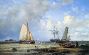 Fishing Vessels by the Shore by Louis Verboeckhoven - Oil Painting Reproduction