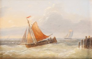 Ships on moving sea by Louis Verboeckhoven Oil Painting