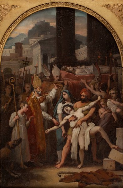 Guerison d'un possede lors de la translation des corps de saint Gervais et de saint Protais   by Louis-Vincent-Leon Palliere - Hand-Painted Oil Painting Reproduction