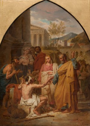 Saint Pierre guerissant un boiteux a la porte du Temple de Jerusalem by Louis-Vincent-Leon Palliere Oil Painting