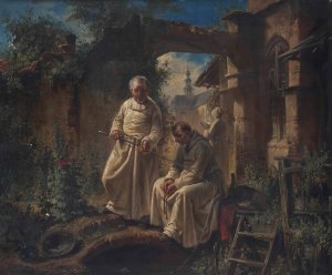 Fishing at a monastery by Louis Von Hagn Oil Painting