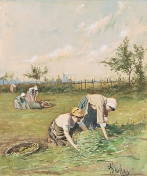 Gleaners In The Field by Louis Welden Hawkins Oil Painting