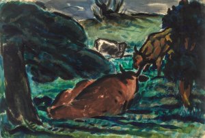 Cows Reclining by Louis Wiesenberg Oil Painting