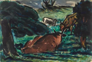 Cows Reclining by Louis Wiesenberg Oil Painting