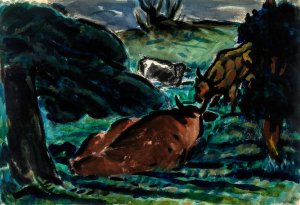 Cows Reclining by Louis Wiesenberg Oil Painting