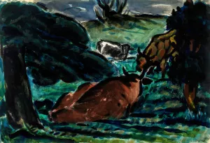 Cows Reclining by Louis Wiesenberg Oil Painting