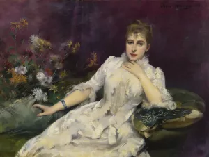 Lady with Flowers by Louise Abbema - Oil Painting Reproduction