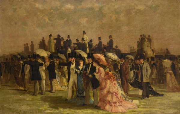 Elegant Women At The Races  by Louis Abel-Truchet - Hand-Painted Oil Painting Reproduction