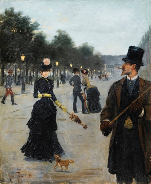 Elegants Wandering In Paris by Louis Abel-Truchet - Hand-Painted Oil Painting Reproduction